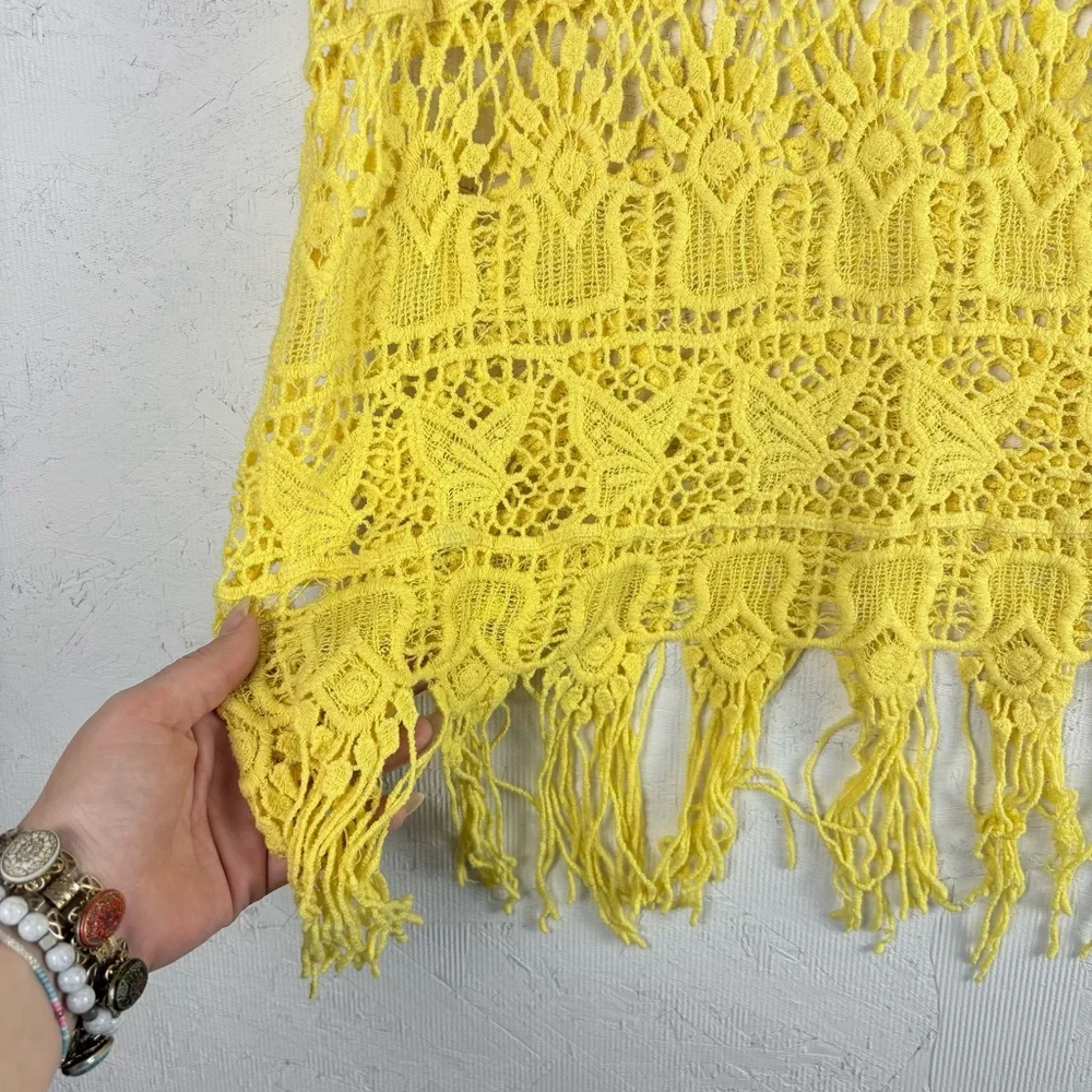 Unbranded Yellow Crochet Fringe Crop Top S/M - Picture 5 of 7
